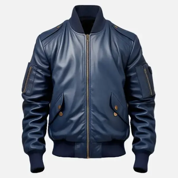 Blue Flight Bomber Leather Jacket